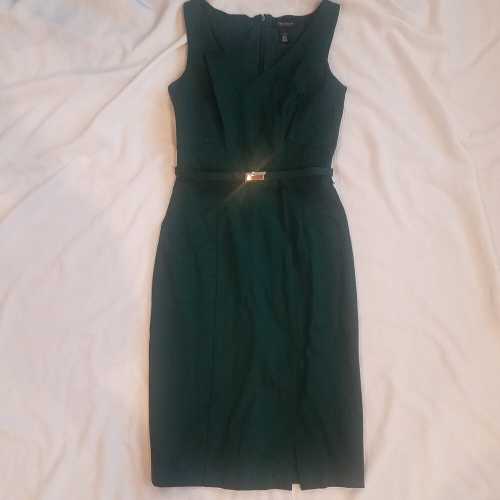 WHITE HOUSE BLACK MARKET- Dark green belted sheath dress SIZE 2